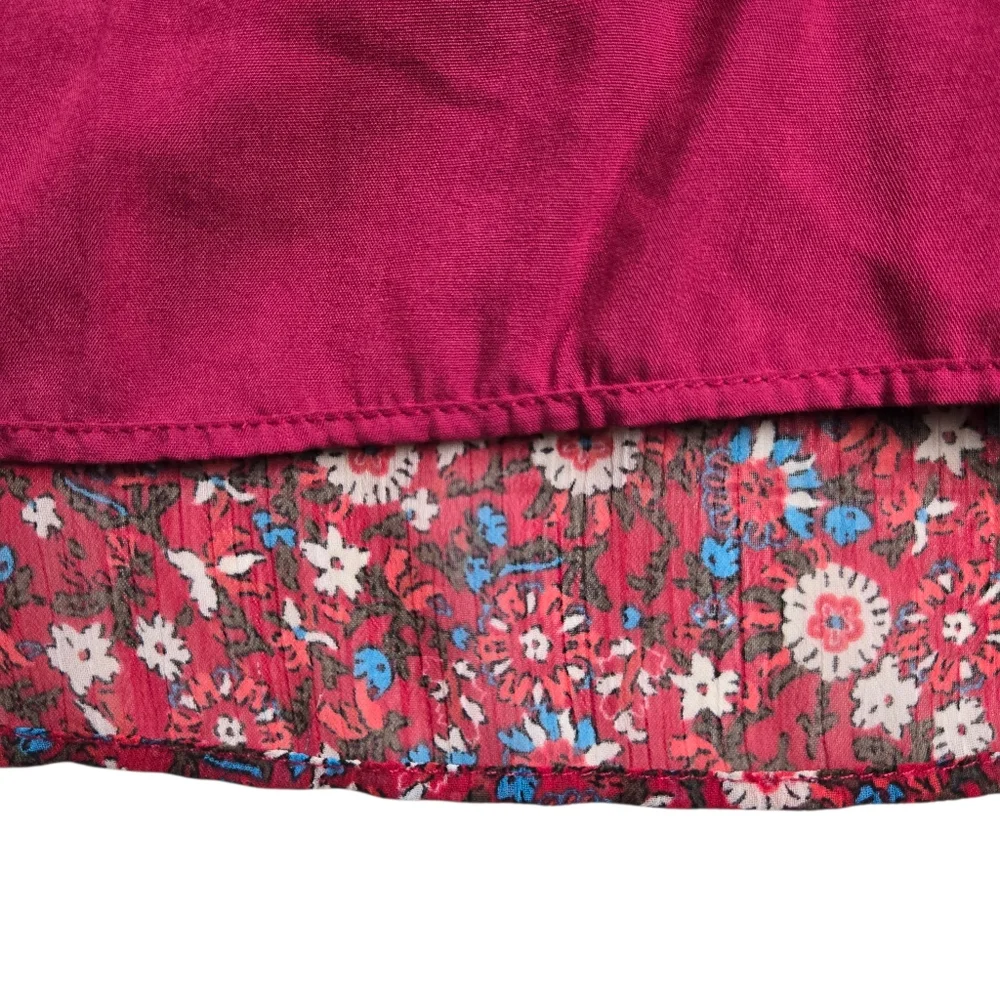Zara Red Floral V-Neck Long Sleeve Semi Sheer Tiered Mini Babydoll Dress XL - Picture 12 of 16